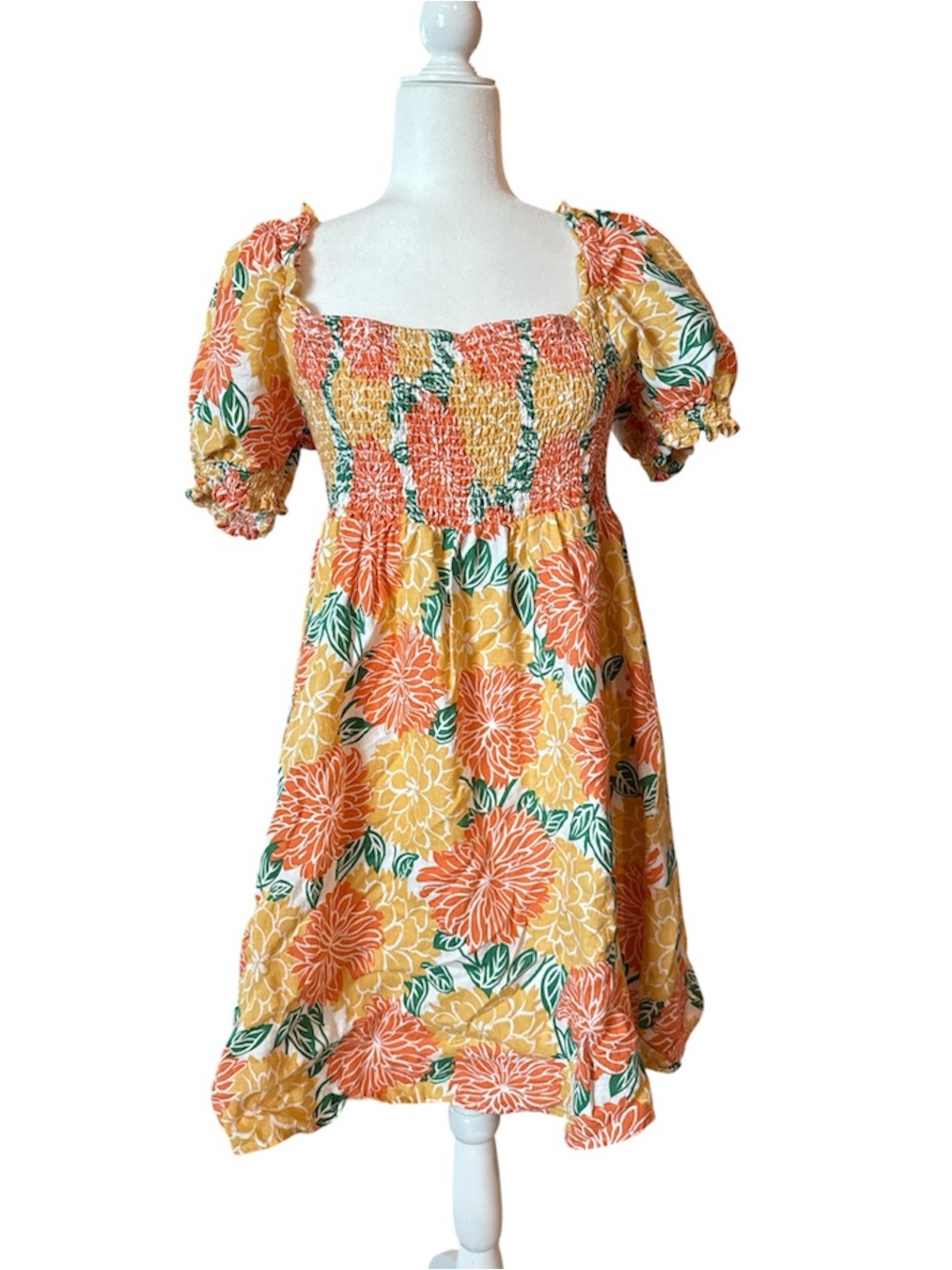 House of Harlow Sunny Floral Smocked Puff Sleeve Mini Dress XL